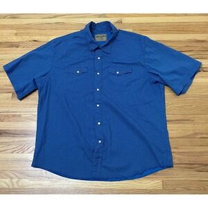 Wrangler Retro Brushpopper Men's Shirt Dot‎ 2XL Blue  Pearl Snap Short Sleeve